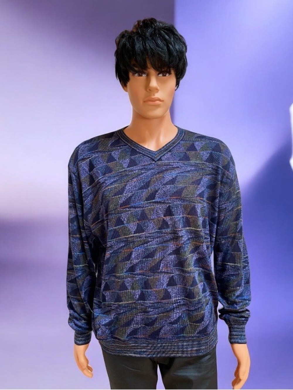 Jhane Barnes vintage blue multi silk sweater Size XL